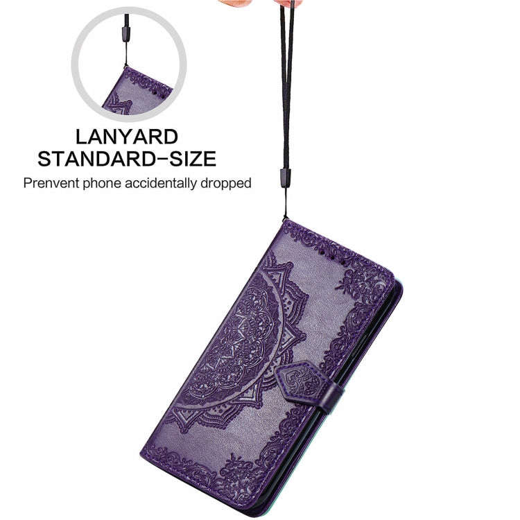 For Sharp Simple Sumaho 6 Mandala Flower Embossed Leather Phone Case(Purple)