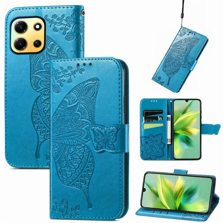 For Infinix Note 30i  Butterfly Love Flower Embossed Flip Leather Phone Case(Blue)