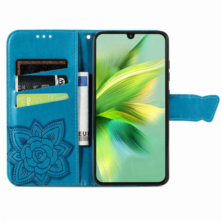 For Infinix Note 30i  Butterfly Love Flower Embossed Flip Leather Phone Case(Blue)
