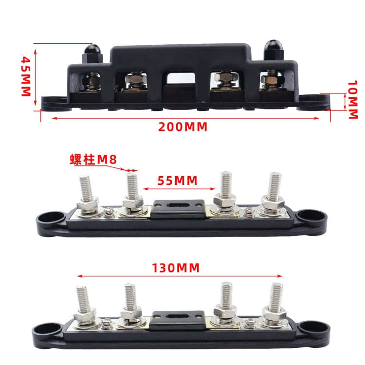 CP-4124-01 RV Yacht M8 Single Row 4-way Power Distribution Block Busbar with Cover with 300A Fuse