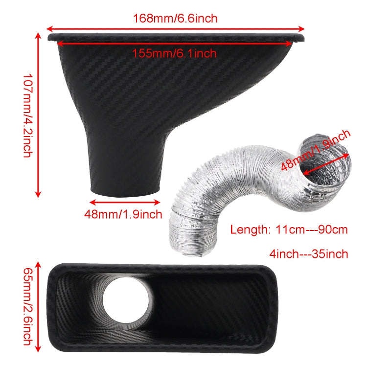 XH-UN099 Carbon Fiber Car Front Bumper Turbo Air Intake Inlet Pipe Air Funnel Kit(Square)