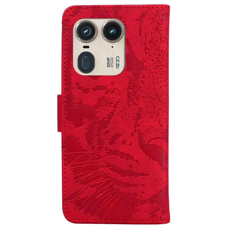 For Motorola Edge 50 Ultra Tiger Embossing Pattern Leather Phone Case(Red)