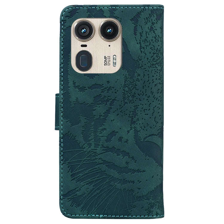 For Motorola Edge 50 Ultra Tiger Embossing Pattern Leather Phone Case(Green)
