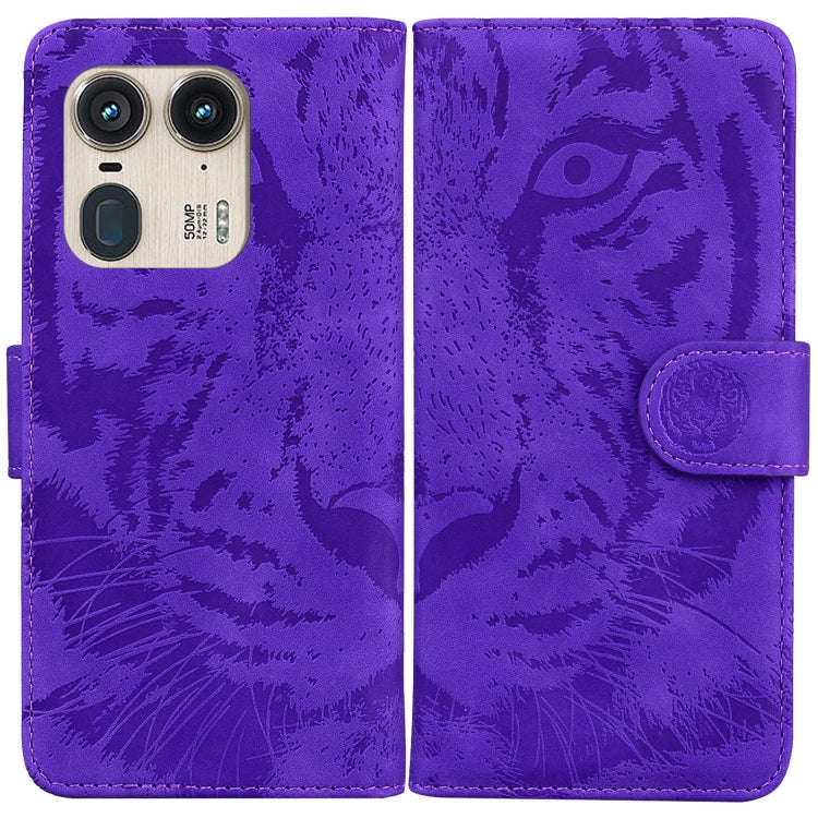 For Motorola Edge 50 Ultra Tiger Embossing Pattern Leather Phone Case(Purple)