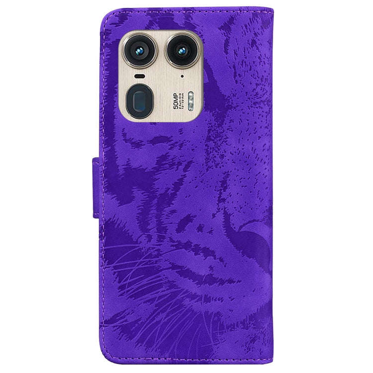 For Motorola Edge 50 Ultra Tiger Embossing Pattern Leather Phone Case(Purple)