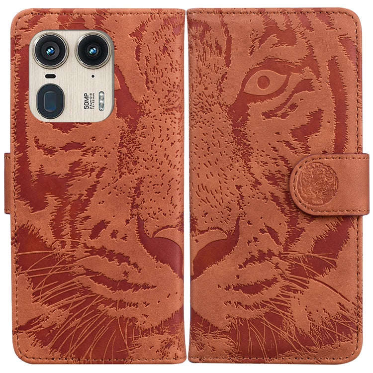 For Motorola Edge 50 Ultra Tiger Embossing Pattern Leather Phone Case(Brown)