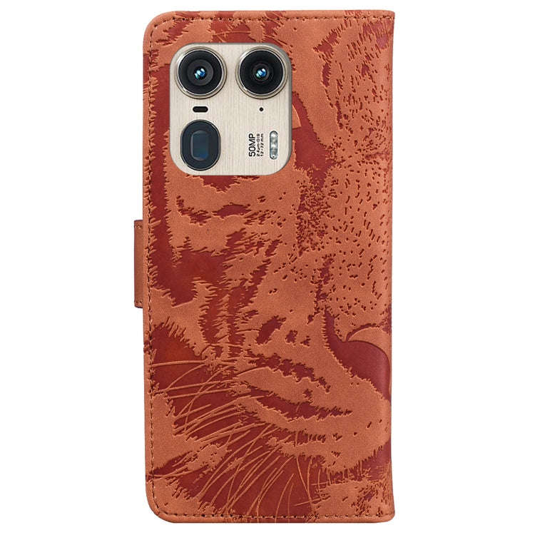 For Motorola Edge 50 Ultra Tiger Embossing Pattern Leather Phone Case(Brown)