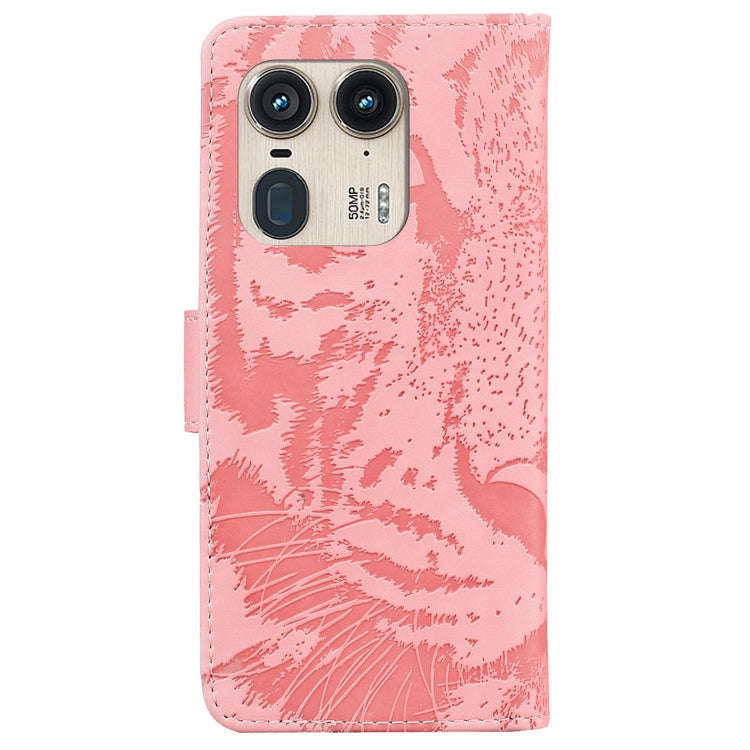 For Motorola Edge 50 Ultra Tiger Embossing Pattern Leather Phone Case(Pink)