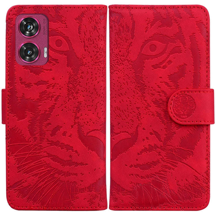For Motorola Edge 50 Fusion Tiger Embossing Pattern Leather Phone Case(Red)