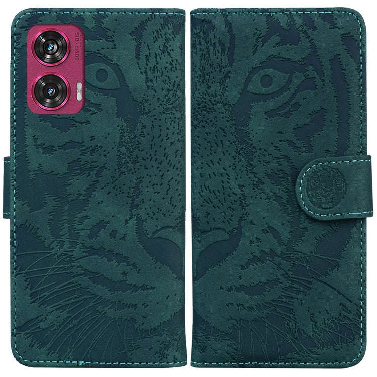 For Motorola Edge 50 Fusion Tiger Embossing Pattern Leather Phone Case(Green)