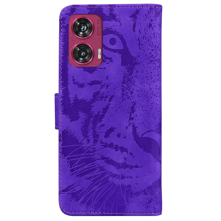 For Motorola Edge 50 Fusion Tiger Embossing Pattern Leather Phone Case(Purple)