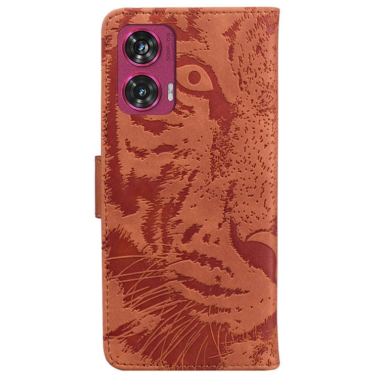 For Motorola Edge 50 Fusion Tiger Embossing Pattern Leather Phone Case(Brown)