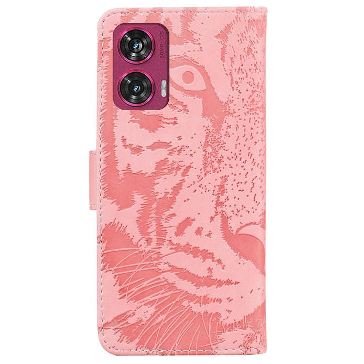 For Motorola Edge 50 Fusion Tiger Embossing Pattern Leather Phone Case(Pink)