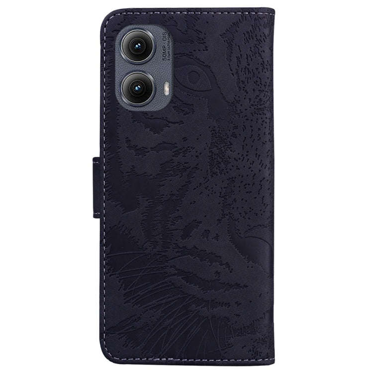 For Motorola Edge 2024 Tiger Embossing Pattern Leather Phone Case(Black)