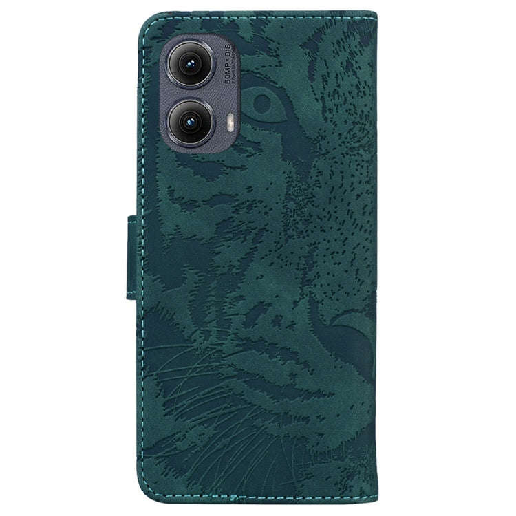 For Motorola Edge 2024 Tiger Embossing Pattern Leather Phone Case(Green)