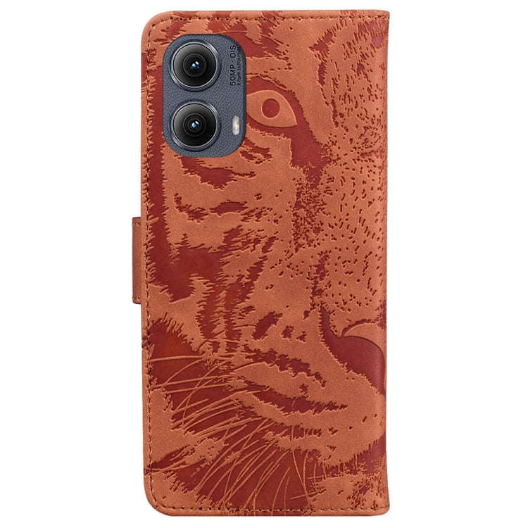 For Motorola Edge 2024 Tiger Embossing Pattern Leather Phone Case(Brown)