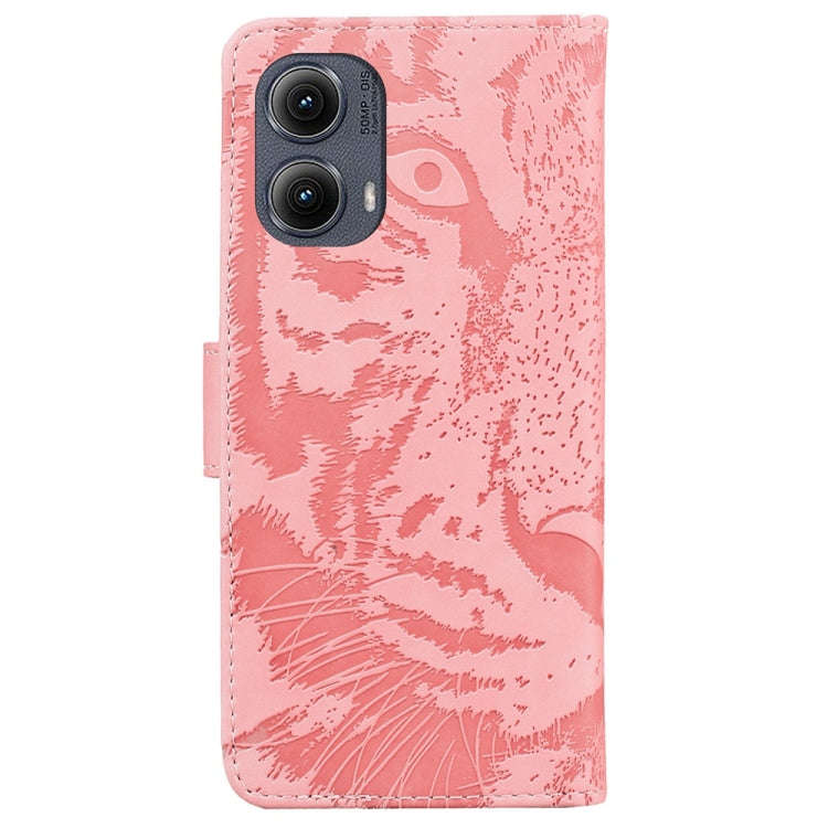 For Motorola Edge 2024 Tiger Embossing Pattern Leather Phone Case(Pink)