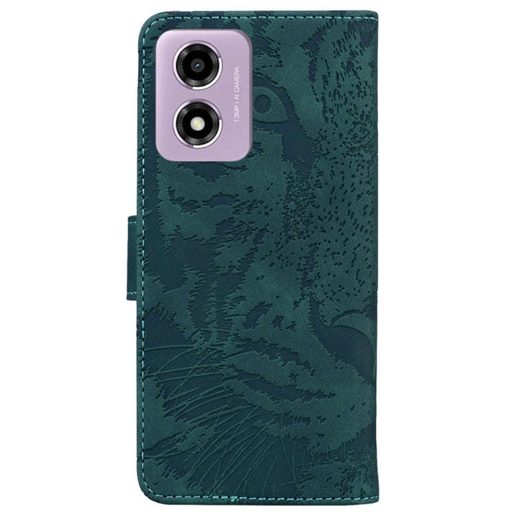 For Motorola Moto G04s / Moto E14 Tiger Embossing Pattern Leather Phone Case(Green)
