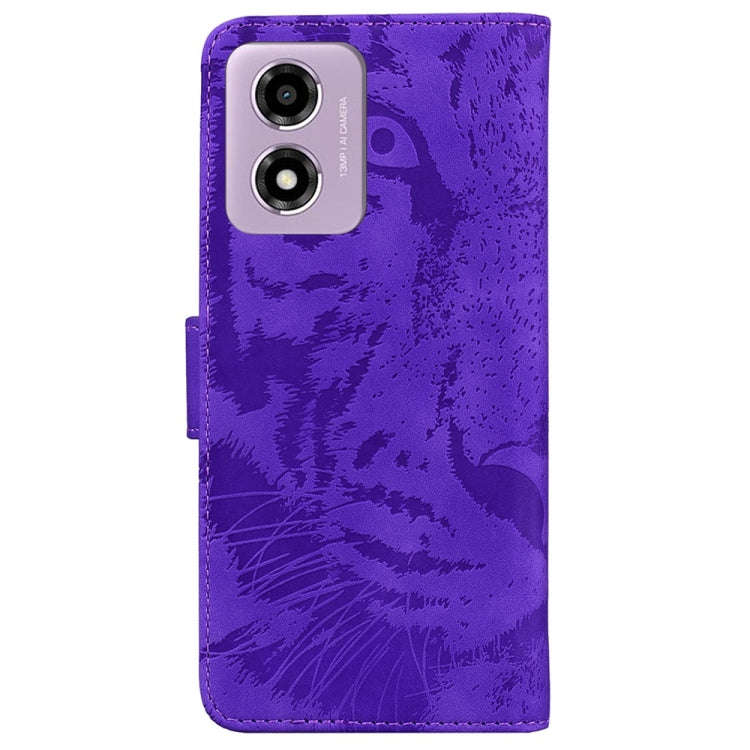For Motorola Moto G04s / Moto E14 Tiger Embossing Pattern Leather Phone Case(Purple)