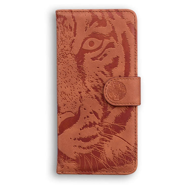 For Motorola Moto G04s / Moto E14 Tiger Embossing Pattern Leather Phone Case(Brown)