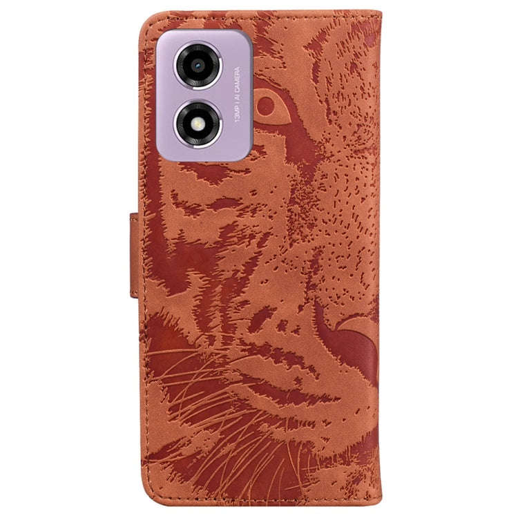 For Motorola Moto G04s / Moto E14 Tiger Embossing Pattern Leather Phone Case(Brown)