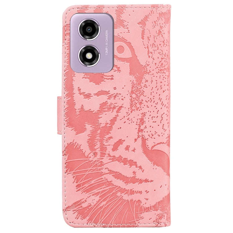 For Motorola Moto G04s / Moto E14 Tiger Embossing Pattern Leather Phone Case(Pink)