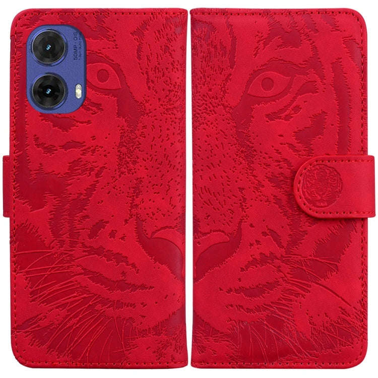 For Motorola Moto G85 Tiger Embossing Pattern Leather Phone Case(Red)