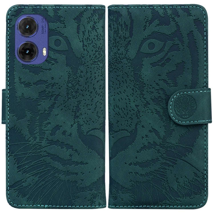 For Motorola Moto G85 Tiger Embossing Pattern Leather Phone Case(Green)