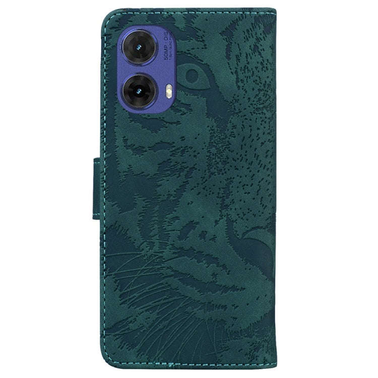For Motorola Moto G85 Tiger Embossing Pattern Leather Phone Case(Green)