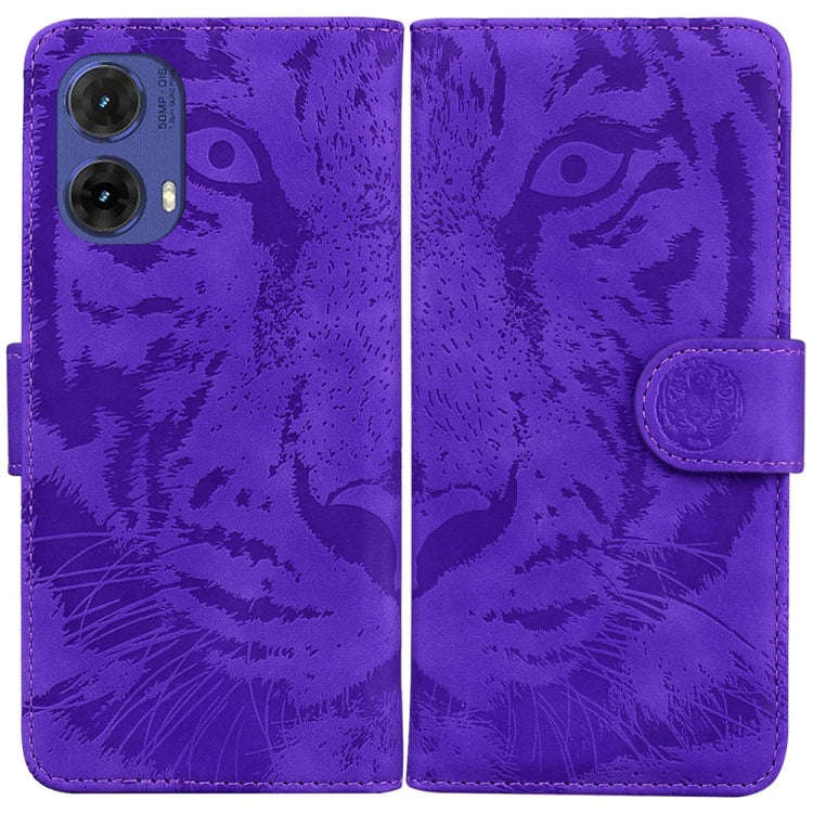 For Motorola Moto G85 Tiger Embossing Pattern Leather Phone Case(Purple)