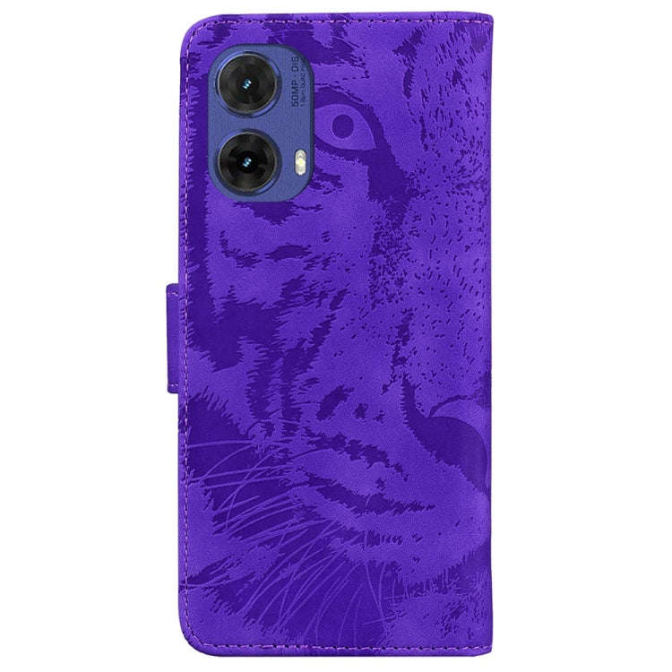 For Motorola Moto G85 Tiger Embossing Pattern Leather Phone Case(Purple)
