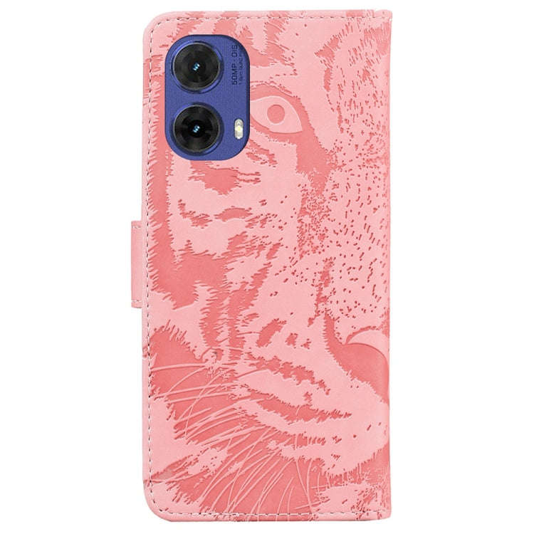 For Motorola Moto G85 Tiger Embossing Pattern Leather Phone Case(Pink)