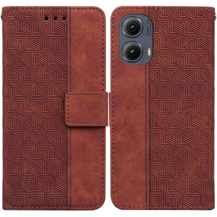 For Motorola Edge 2024 Geometric Embossed Leather Phone Case(Brown)