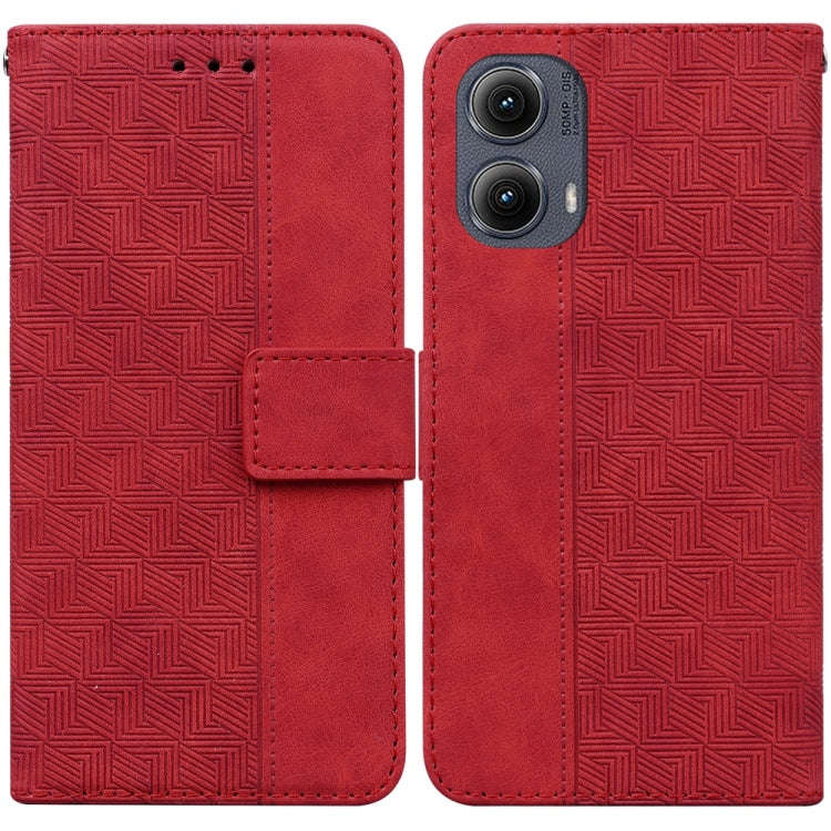For Motorola Edge 2024 Geometric Embossed Leather Phone Case(Red)