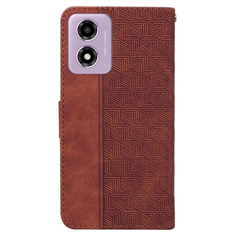 For Motorola Moto G04s / Moto E14 Geometric Embossed Leather Phone Case(Brown)