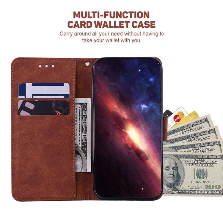 For Motorola Moto G04s / Moto E14 Geometric Embossed Leather Phone Case(Brown)
