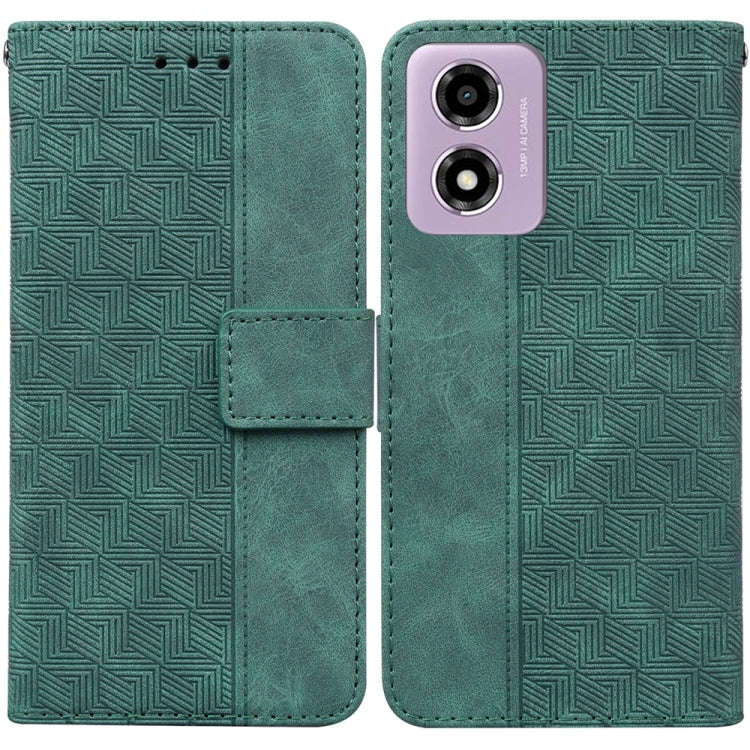 For Motorola Moto G04s / Moto E14 Geometric Embossed Leather Phone Case(Green)