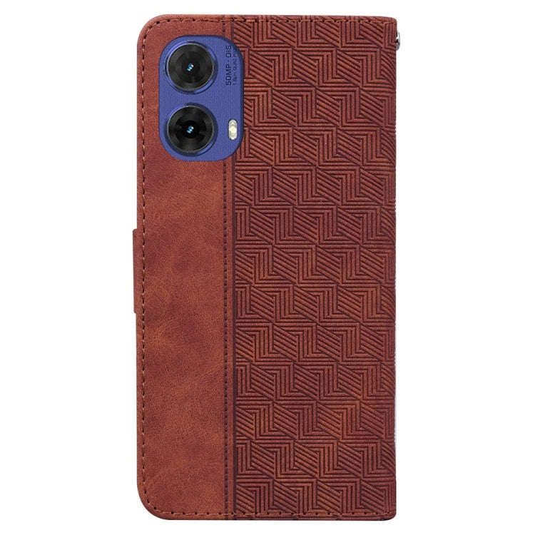 For Motorola Moto G85 Geometric Embossed Leather Phone Case(Brown)