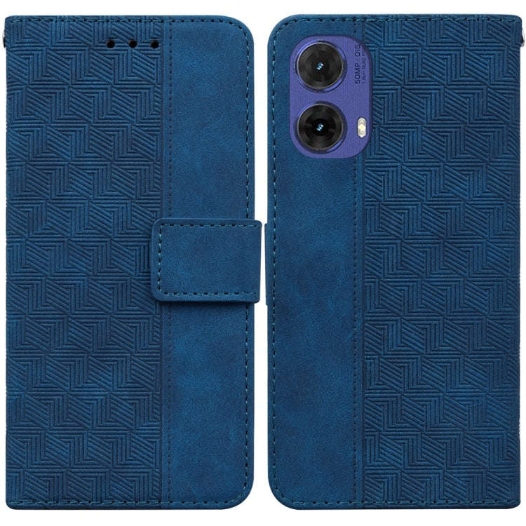 For Motorola Moto G85 Geometric Embossed Leather Phone Case(Blue)
