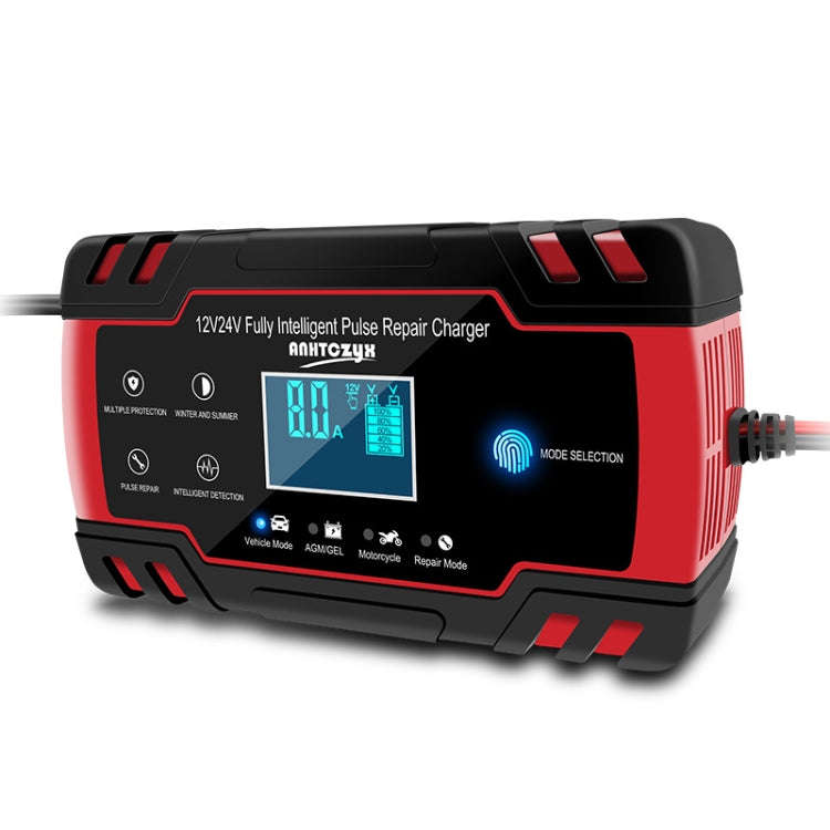 ANHTCzyx 12V 8A  / 24V 4A Automobile Battery Charger Motorcycle Battery Repair Type AGM(EU Plug)