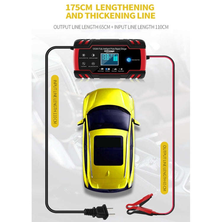 ANHTCzyx 12V 8A  / 24V 4A Automobile Battery Charger Motorcycle Battery Repair Type AGM(EU Plug)