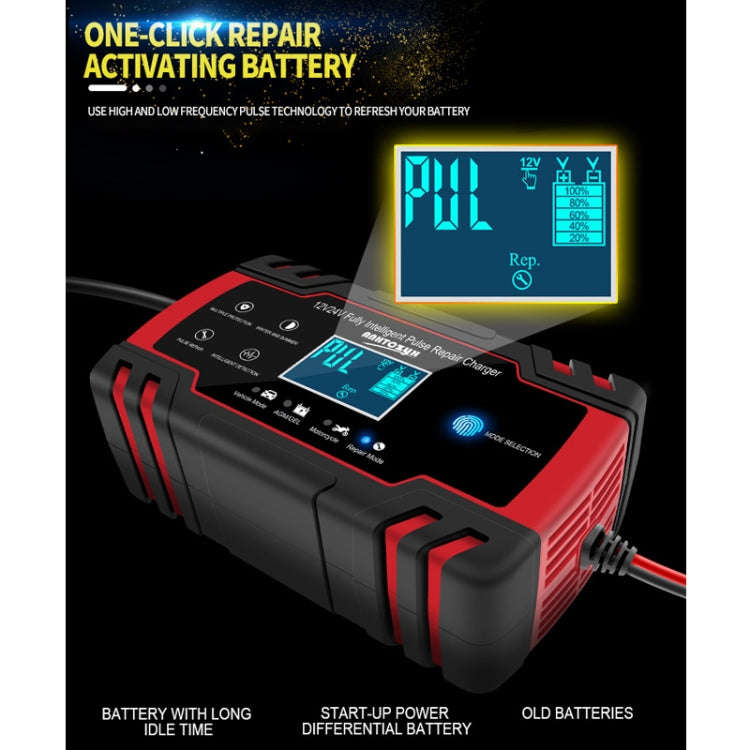 ANHTCzyx 12V 8A  / 24V 4A Automobile Battery Charger Motorcycle Battery Repair Type AGM(EU Plug)