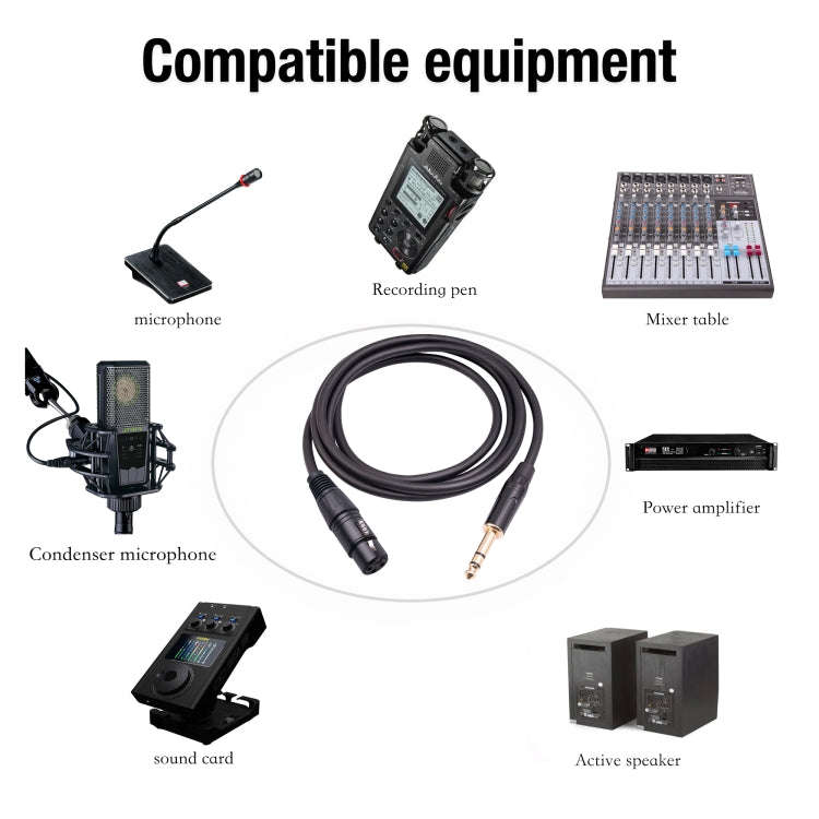 6.35mm 1/4 TRS Male to XLR 3pin Female Microphone Cable, Length:3m