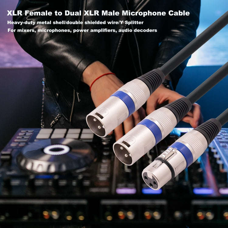 2055YMMF-05 XLR 3pin Female to Dual Male Audio Cable, Length: 50cm(Black+Blue)