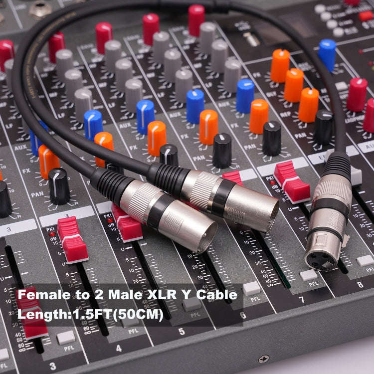 2055YMMF-05 XLR 3pin Female to Dual Male Audio Cable, Length: 50cm(Black+Blue)
