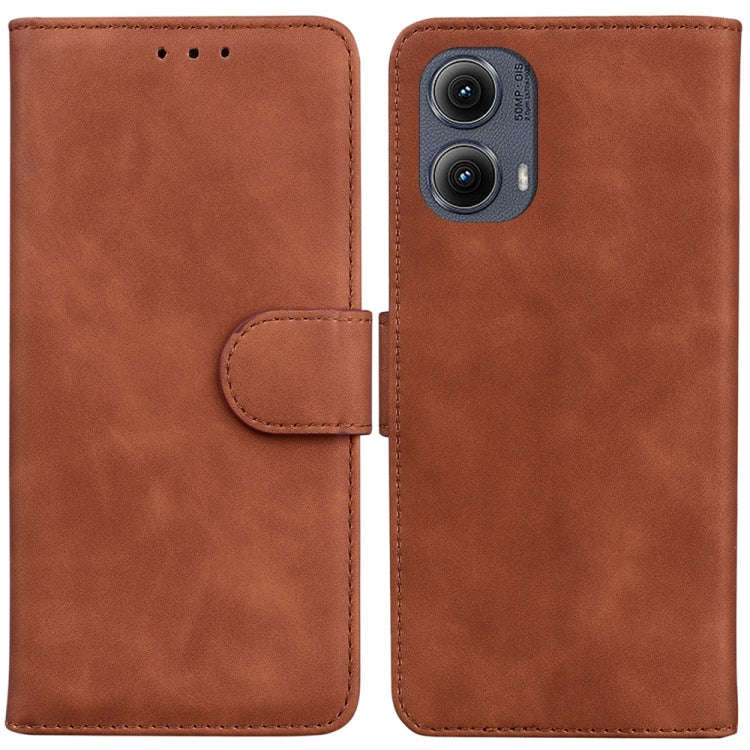 For Motorola Edge 2024 Skin Feel Pure Color Flip Leather Phone Case(Brown)