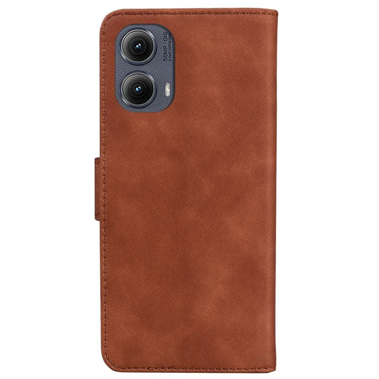 For Motorola Edge 2024 Skin Feel Pure Color Flip Leather Phone Case(Brown)
