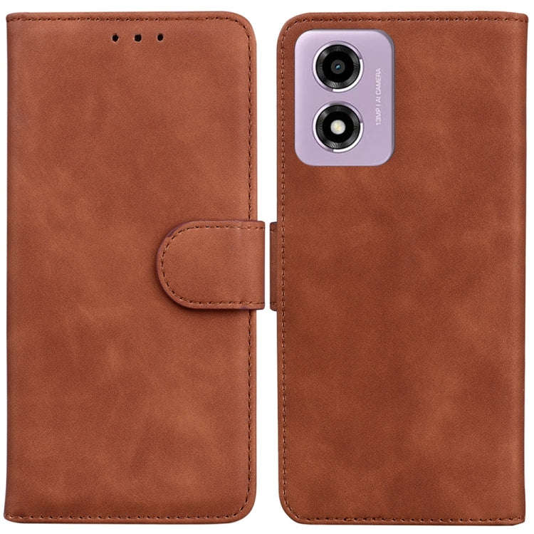 For Motorola Moto G04s / Moto E14 Skin Feel Pure Color Flip Leather Phone Case(Brown)