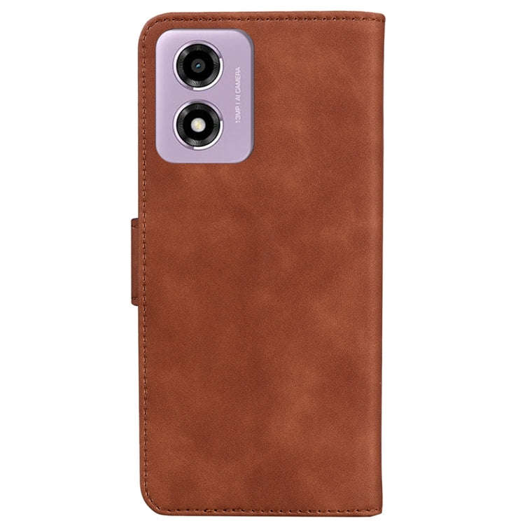 For Motorola Moto G04s / Moto E14 Skin Feel Pure Color Flip Leather Phone Case(Brown)