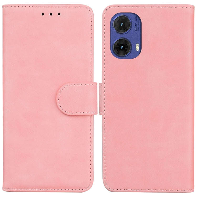 For Motorola Moto G85 Skin Feel Pure Color Flip Leather Phone Case(Pink)